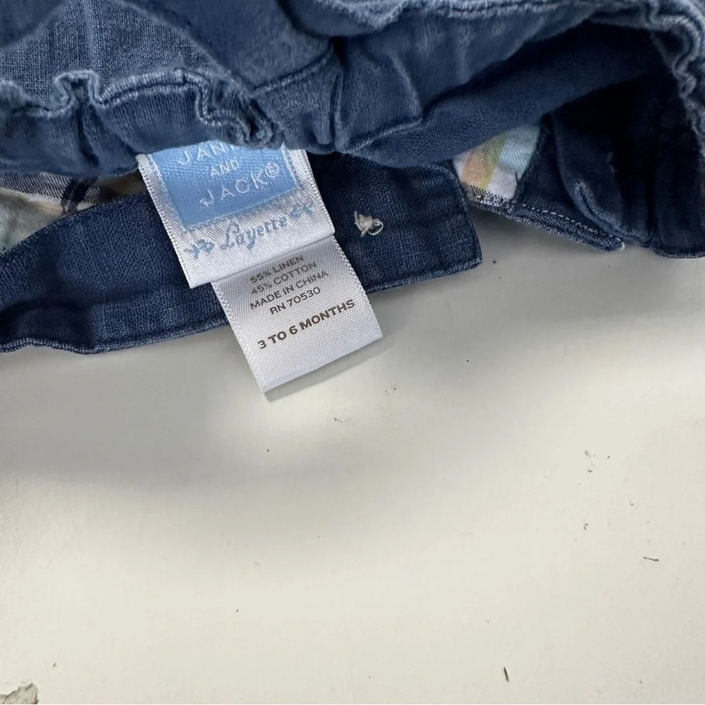 Janie & Jack Navy Short Linen Overall 3-6m